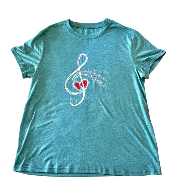 Music Themed Size XL Teal Graphic Tee Treble Clef Heart Design Casual Fun Singer - Picture 2 of 6